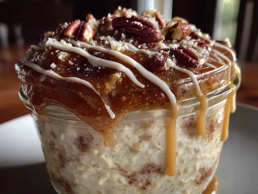 overnight cinnamon roll oatmeal - featured image