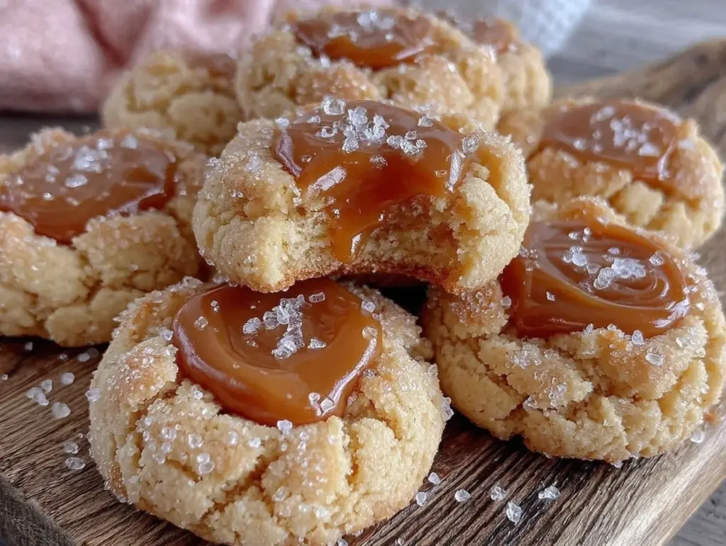 salted caramel thumbprint cookies - featured image