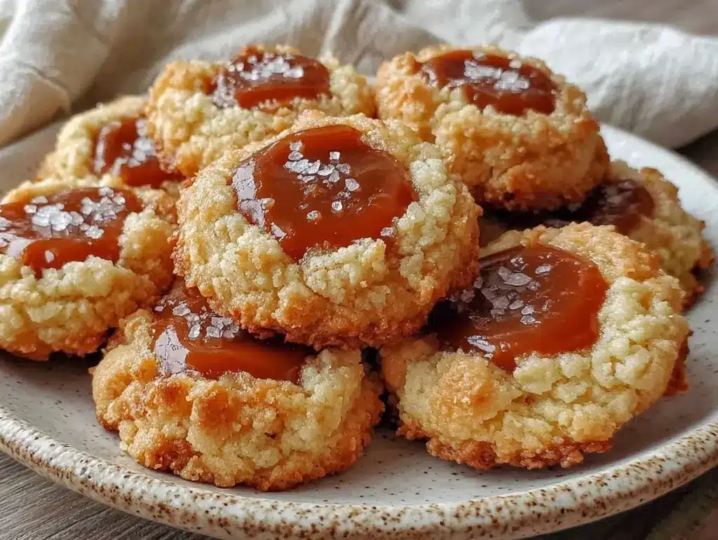 salted caramel thumbprint cookies - featured image
