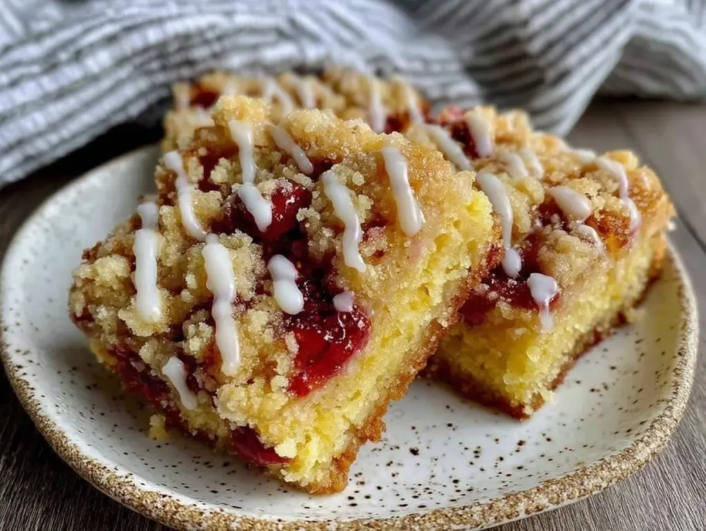 strawberry rhubarb crumble bars - featured image