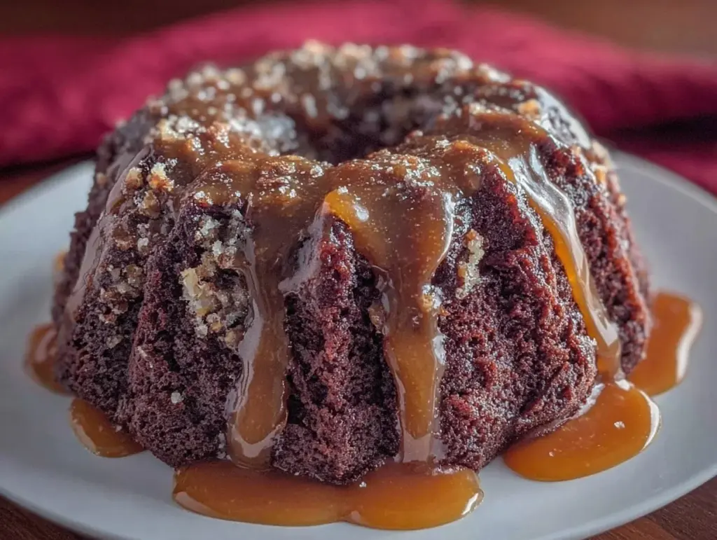 whiskey caramel chocolate bundt cake - featured image