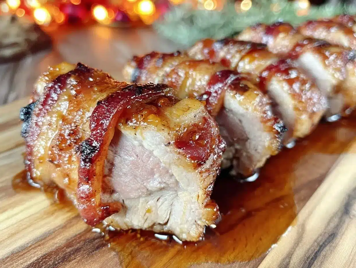 whiskey glazed bacon-wrapped pork tenderloin preparation steps