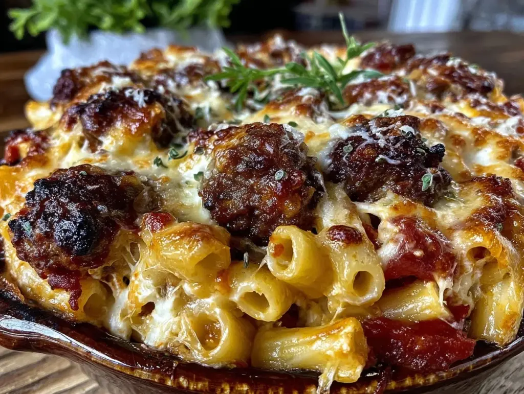 baked ziti with three cheeses and italian sausage - featured image