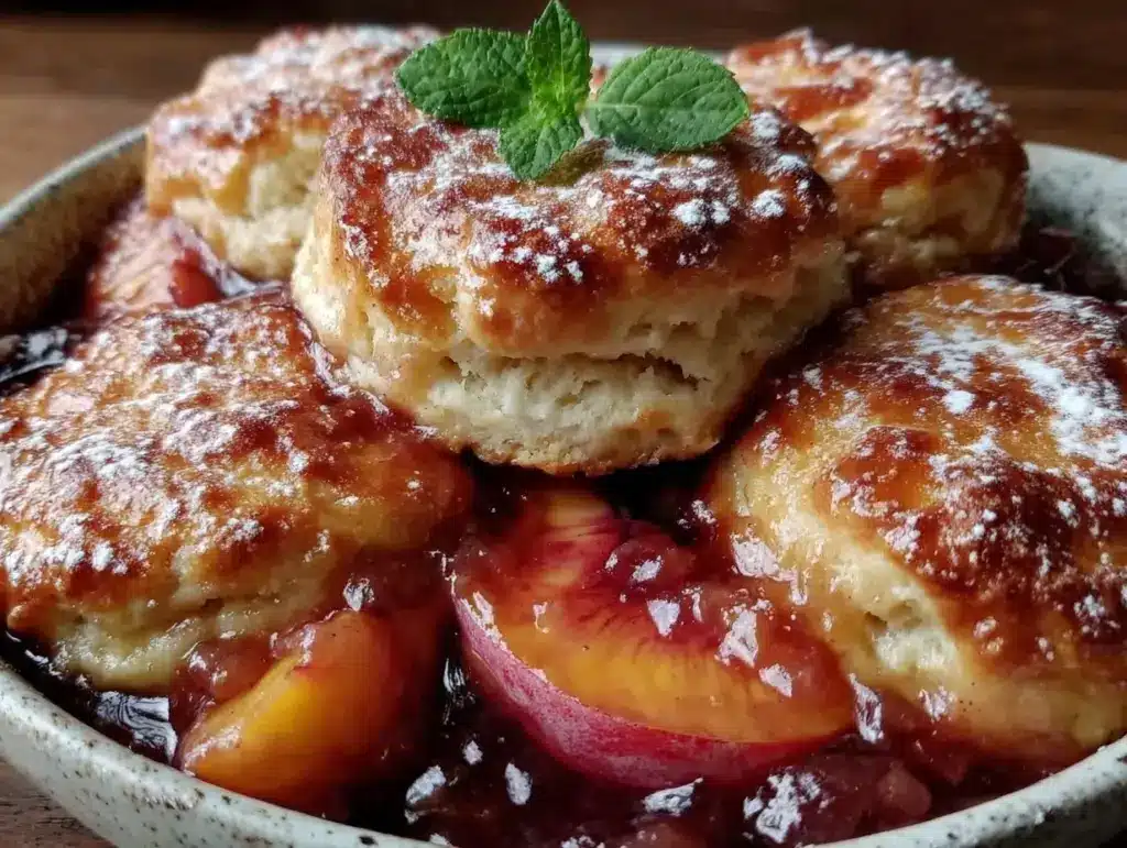 brown butter peach cobbler - featured image