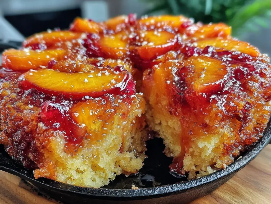 brown butter peach skillet cake - featured image