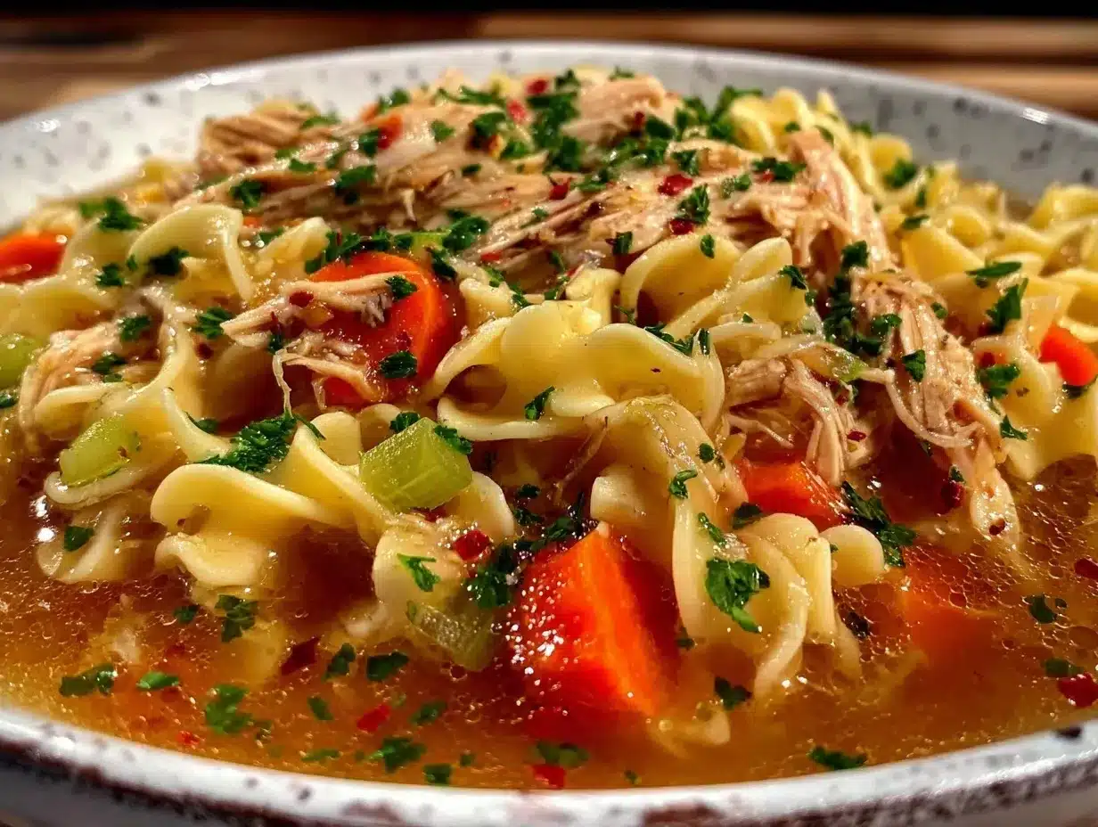 cozy classic chicken noodle soup from scratch preparation steps