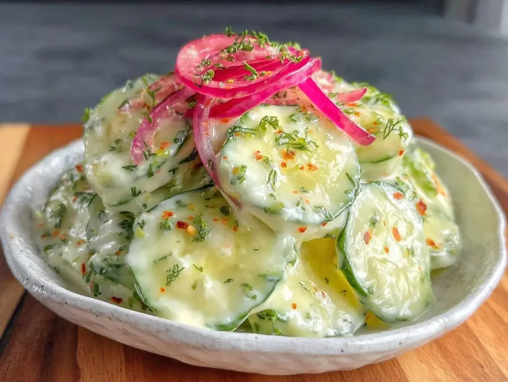 creamy cucumber dill salad - featured image