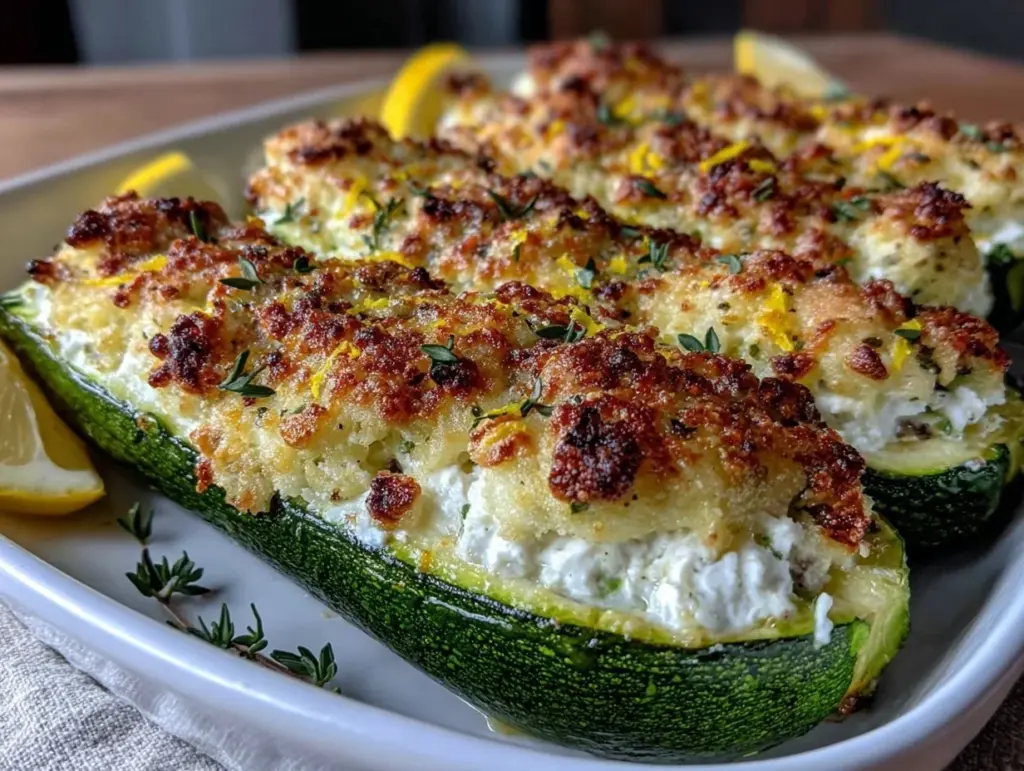 creamy lemon ricotta stuffed zucchini boats - featured image