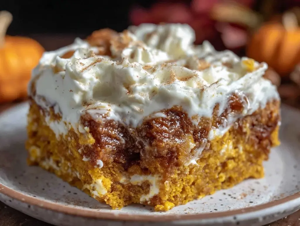 creamy pumpkin dump cake - featured image