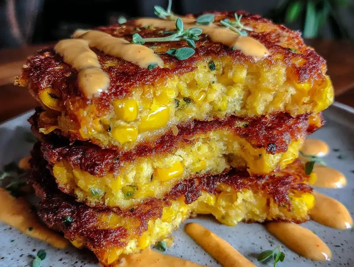 crispy yellow squash and corn fritter stack preparation steps