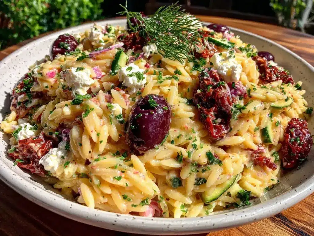fresh greek orzo pasta salad - featured image