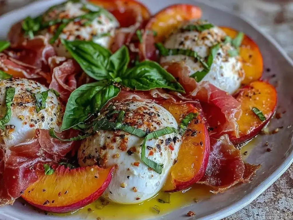 fresh peach burrata salad - featured image
