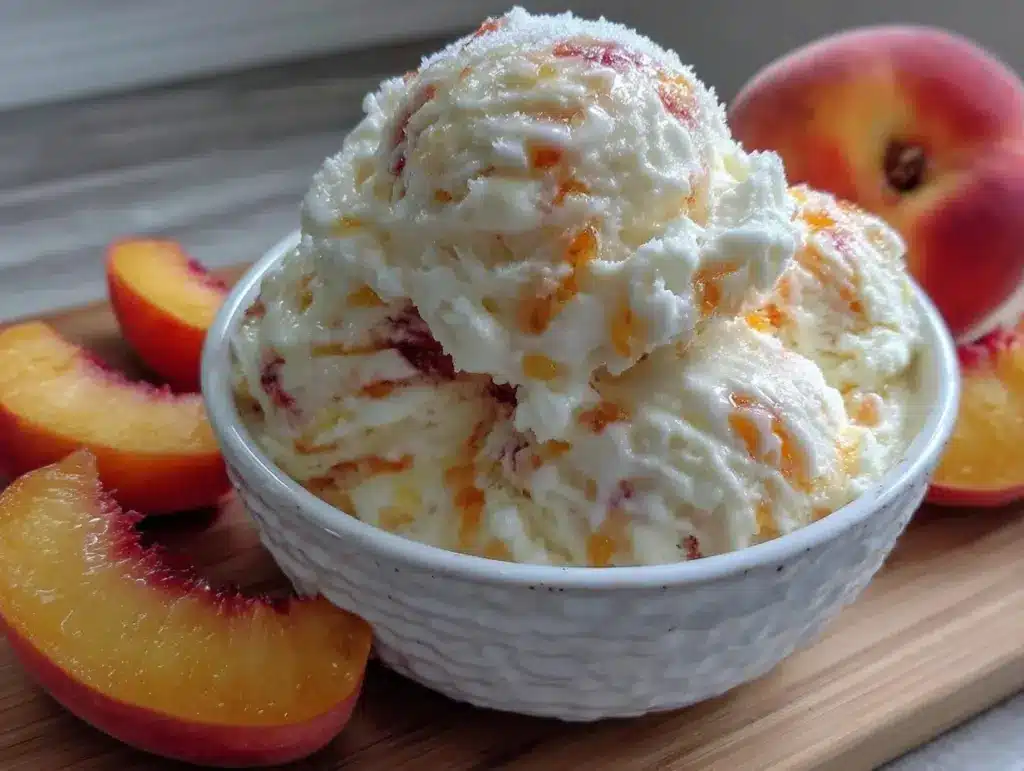 fresh peach ice cream no-churn recipe - featured image
