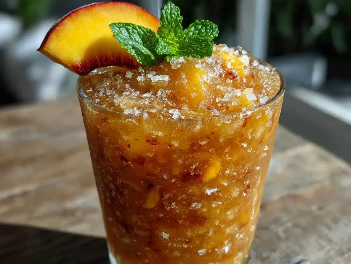 frozen peach bourbon smash slushie preparation steps