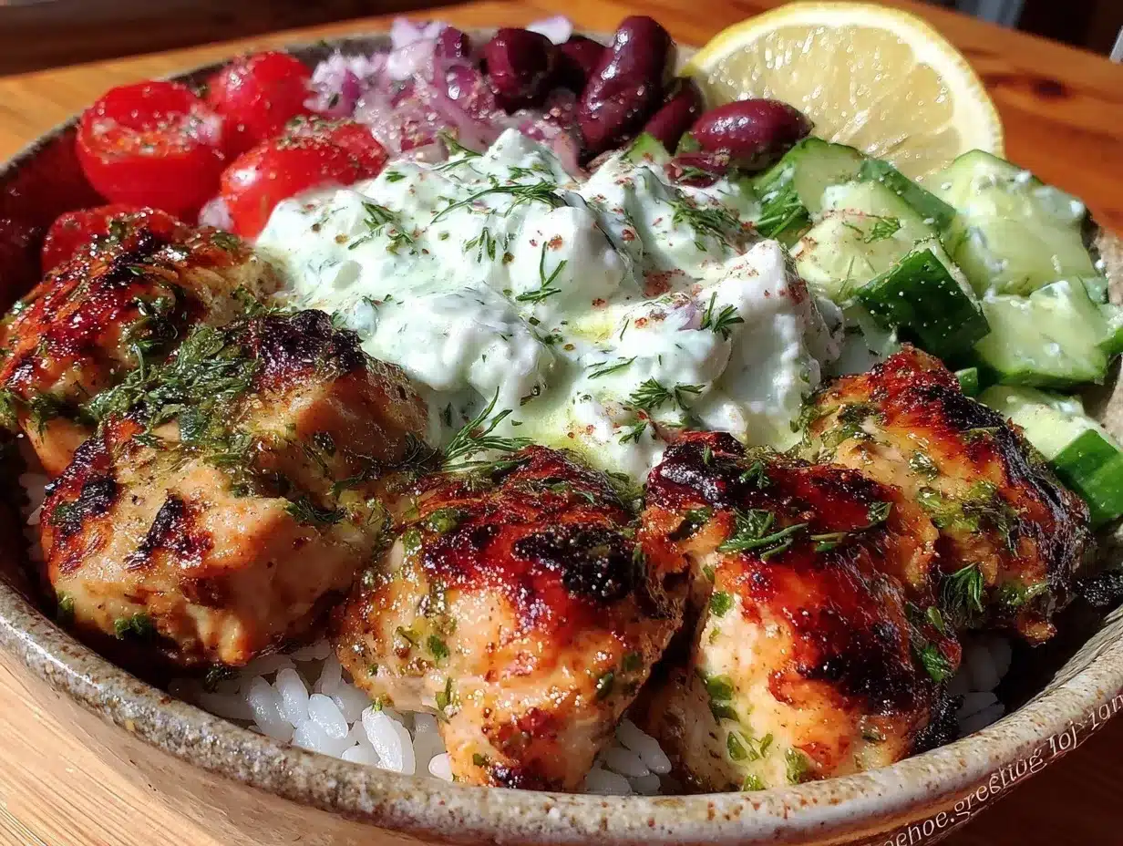 Greek chicken bowls with tzatziki preparation steps