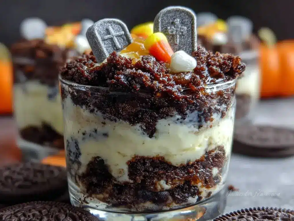 Halloween Oreo dirt cup graveyard dessert - featured image