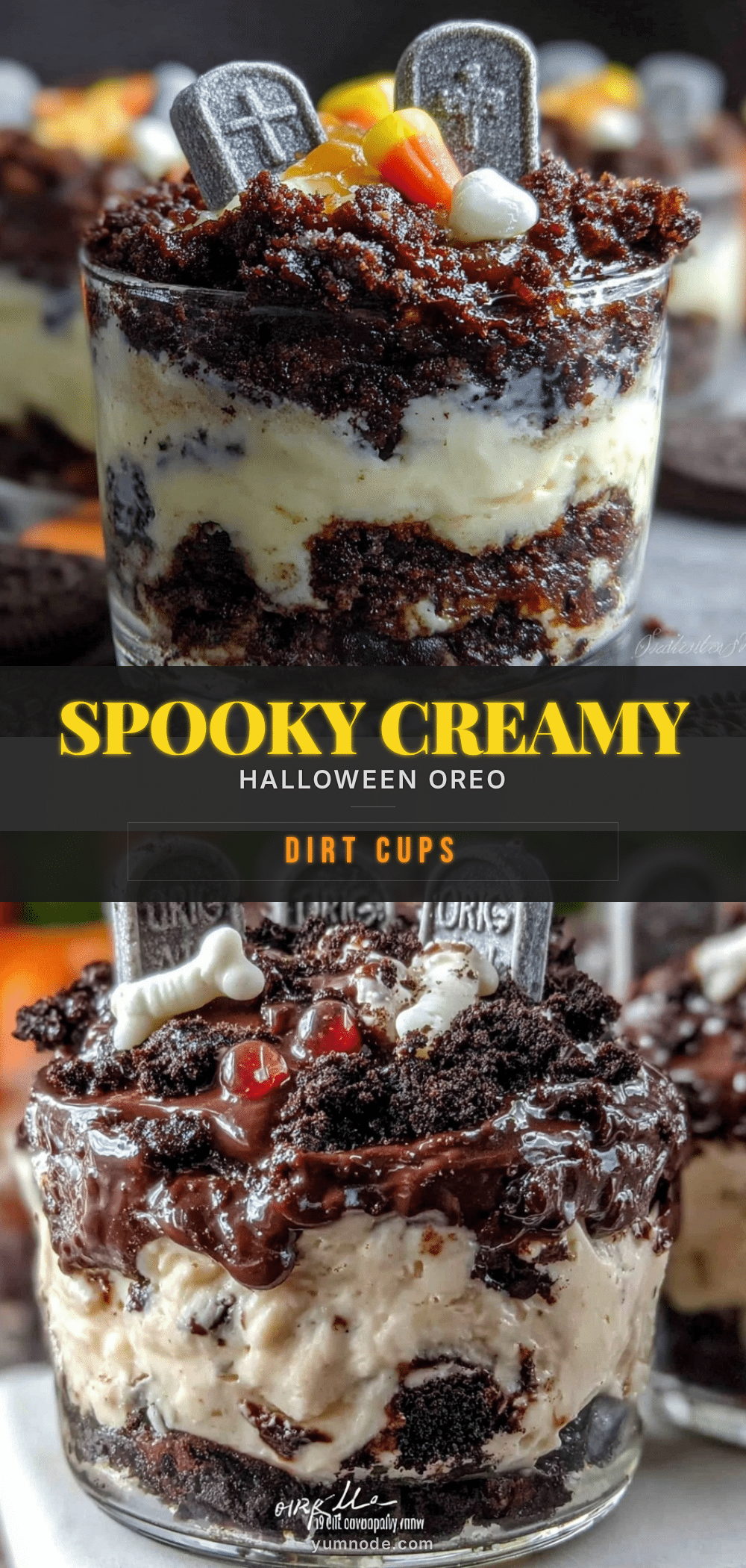 Halloween Oreo dirt cup graveyard dessert recipe