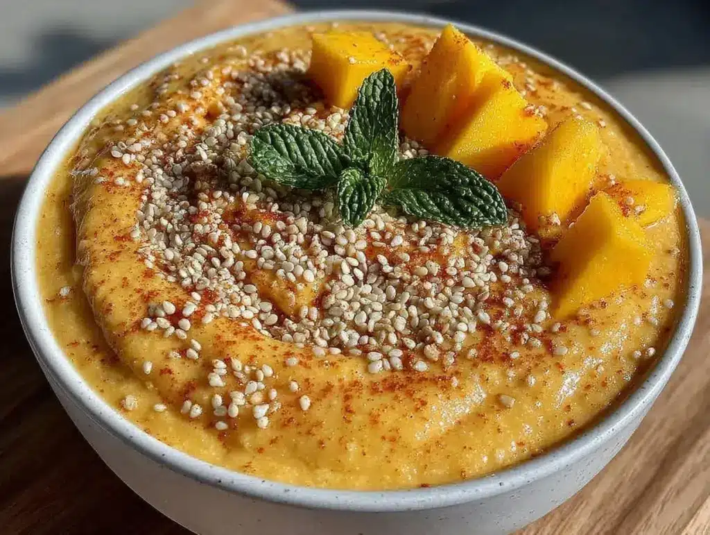 healthy frozen mango protein smoothie bowl - featured image