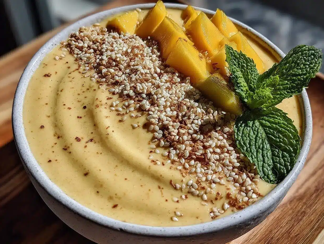 healthy frozen mango protein smoothie bowl preparation steps