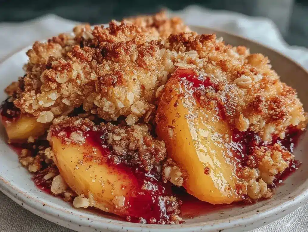 honey vanilla peach crisp - featured image