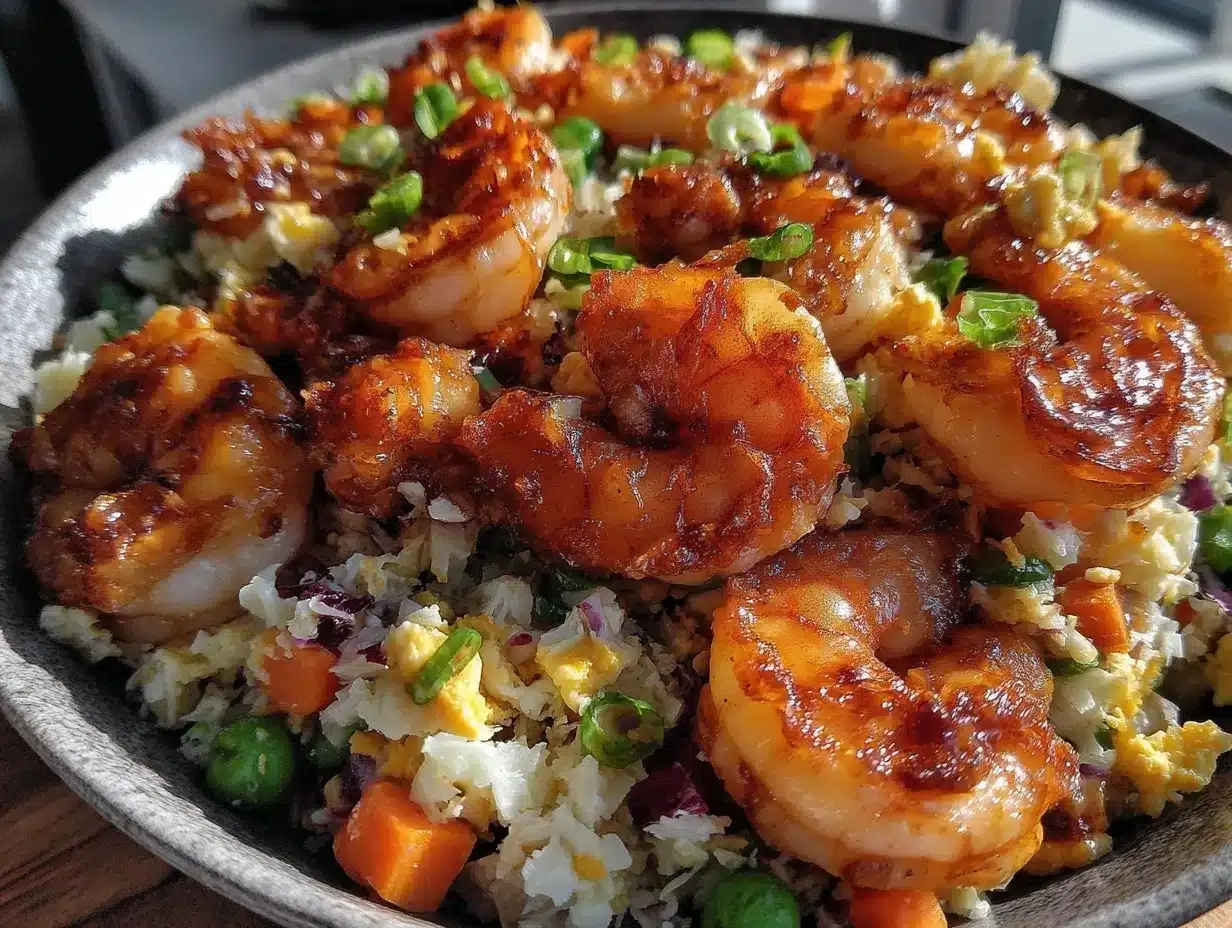 low-carb shrimp cauliflower fried rice preparation steps