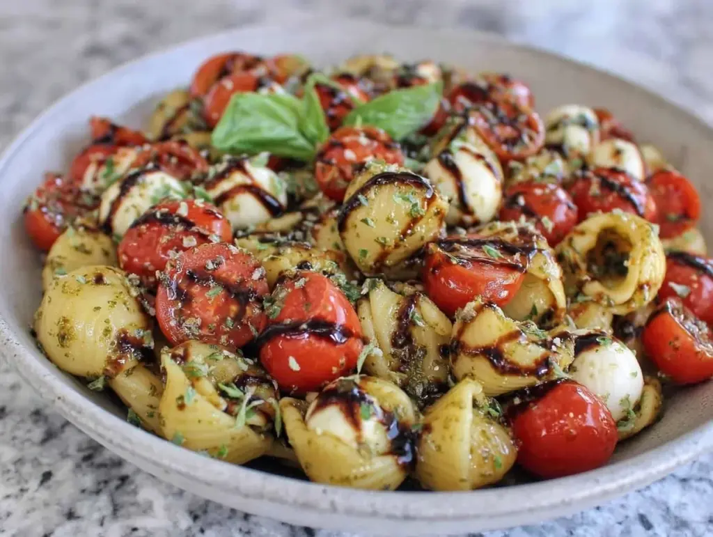 mini caprese pasta salad bites - featured image