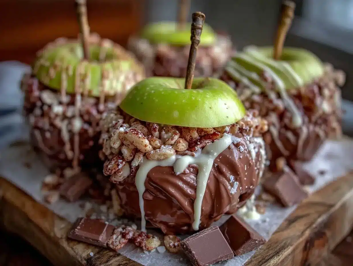 mini chocolate dipped rice crispy treat apple pops preparation steps