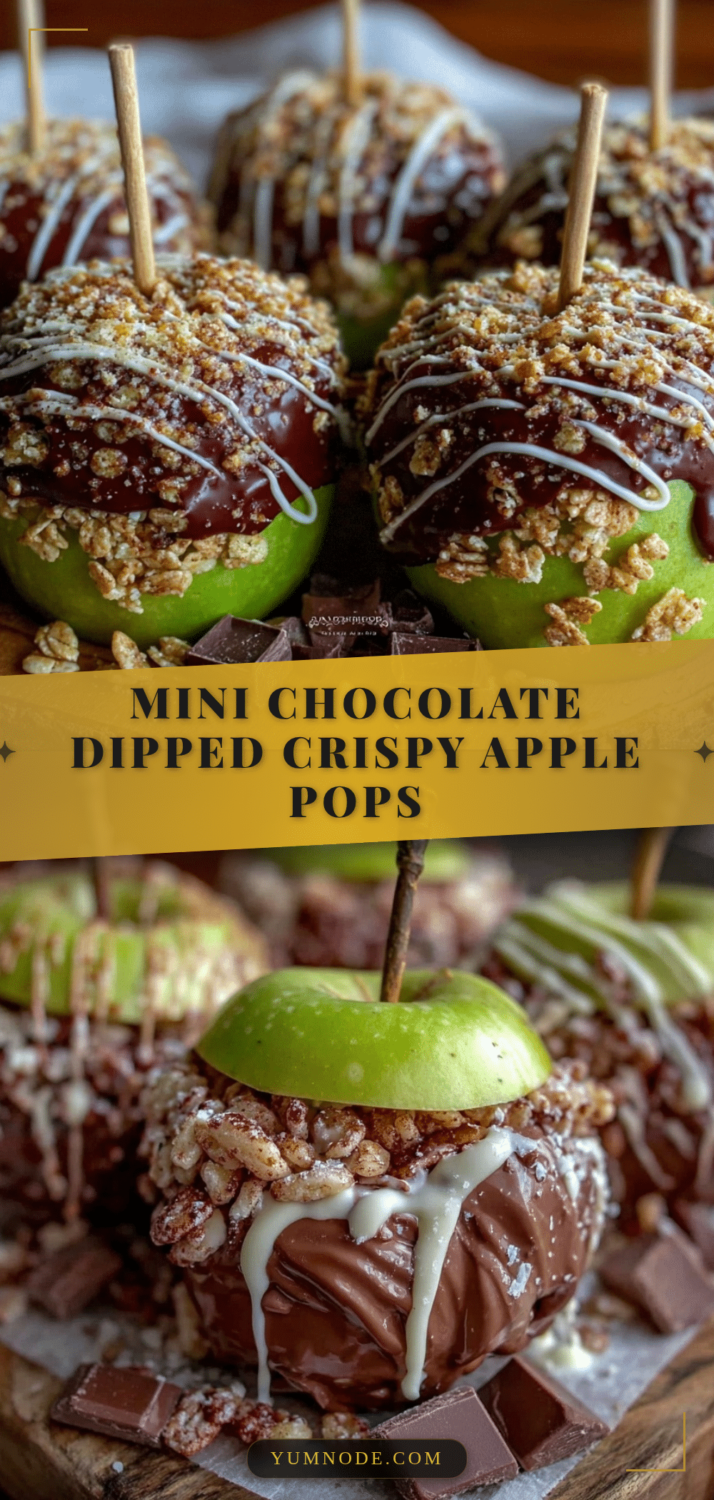 mini chocolate dipped rice crispy treat apple pops recipe