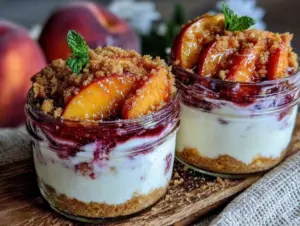 no-bake peach cheesecake cups - featured image