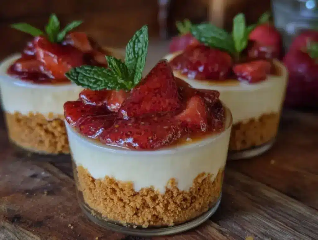 no-bake strawberry cheesecake cups - featured image