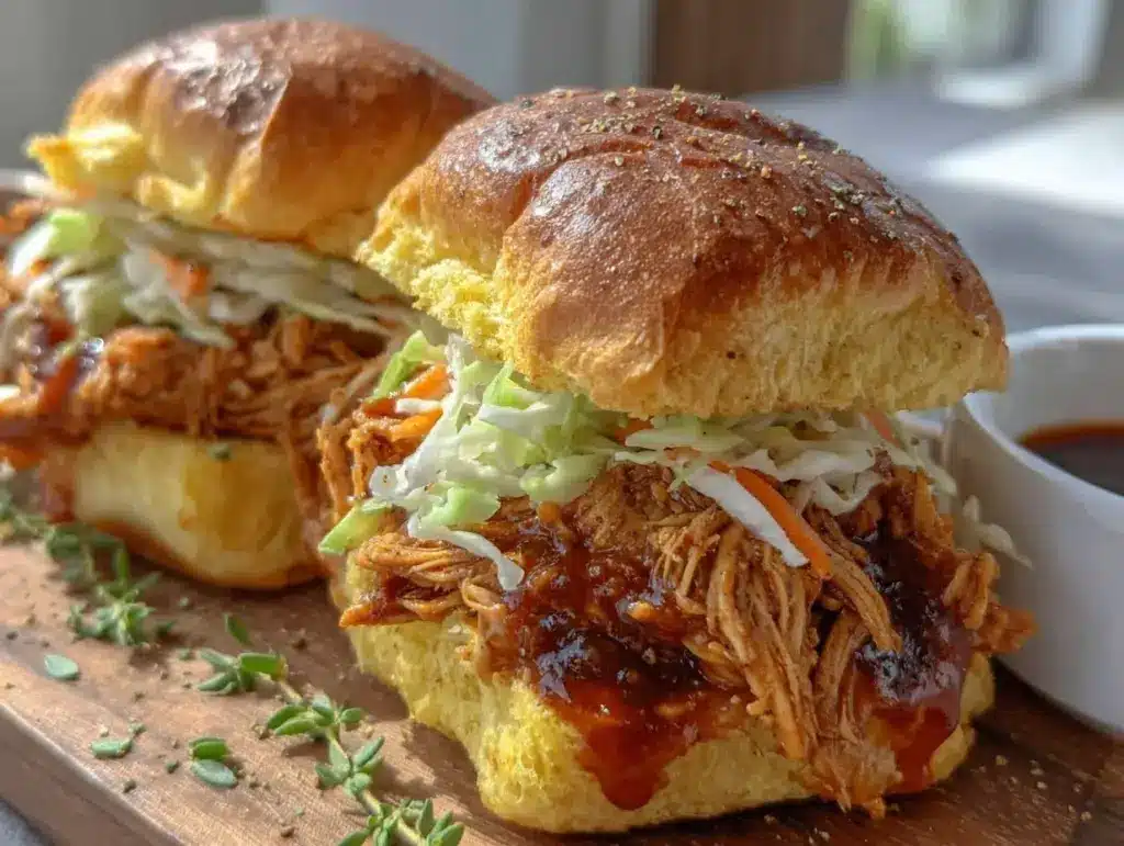 slow cooker pulled chicken sandwich - featured image