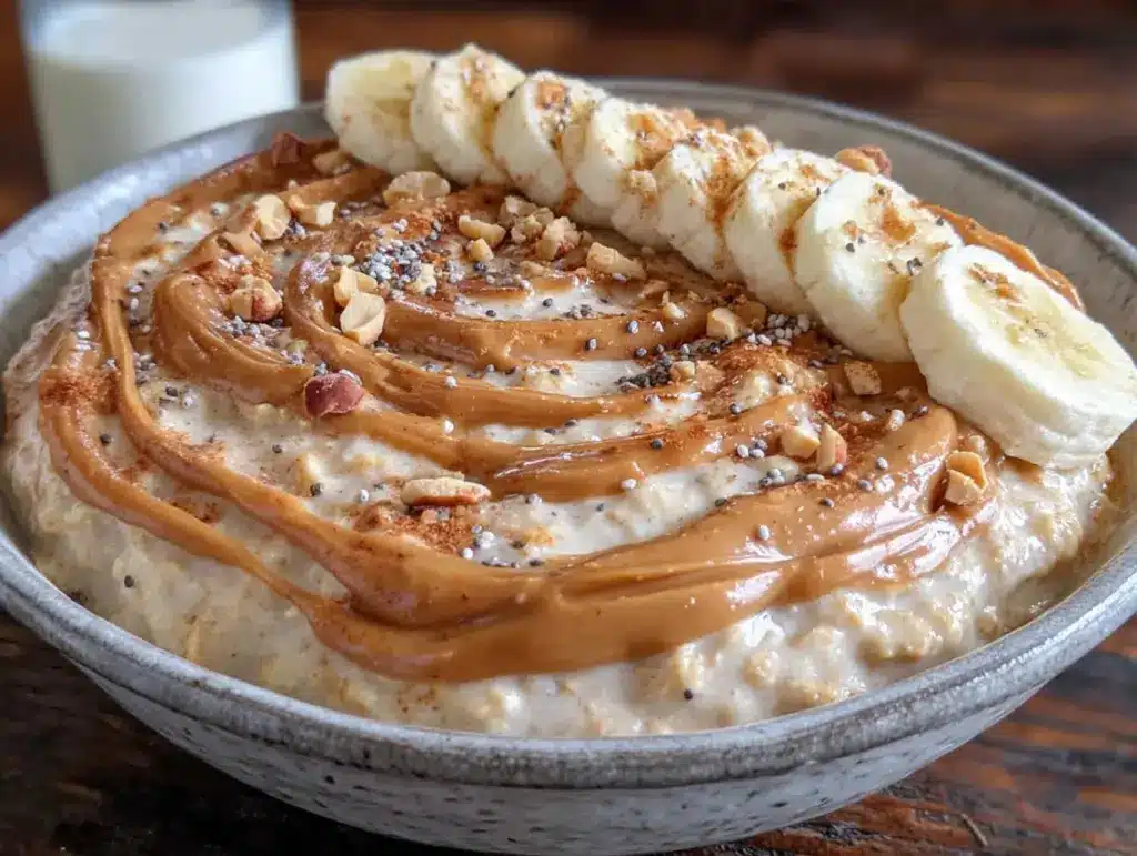 creamy overnight peanut butter banana protein oats - featured image
