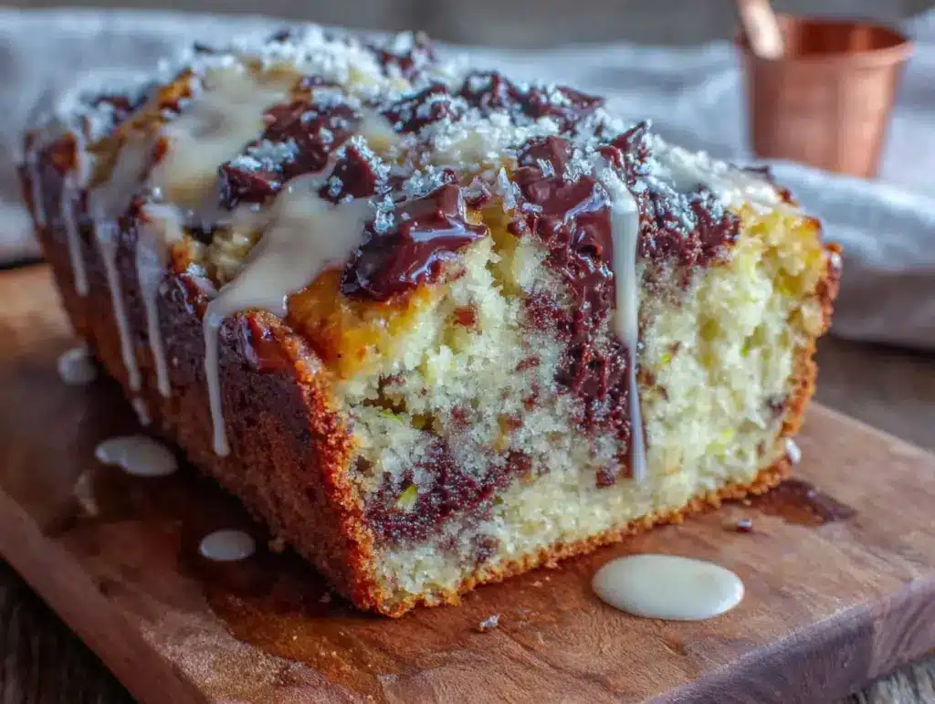 moist chocolate chip zucchini bread with brown butter glaze - featured image
