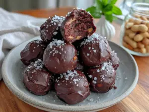 no-bake chocolate peanut butter protein balls - featured image