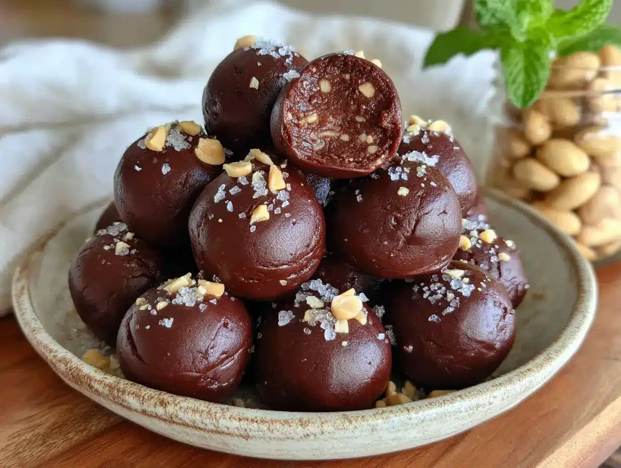 no-bake chocolate peanut butter protein balls preparation steps